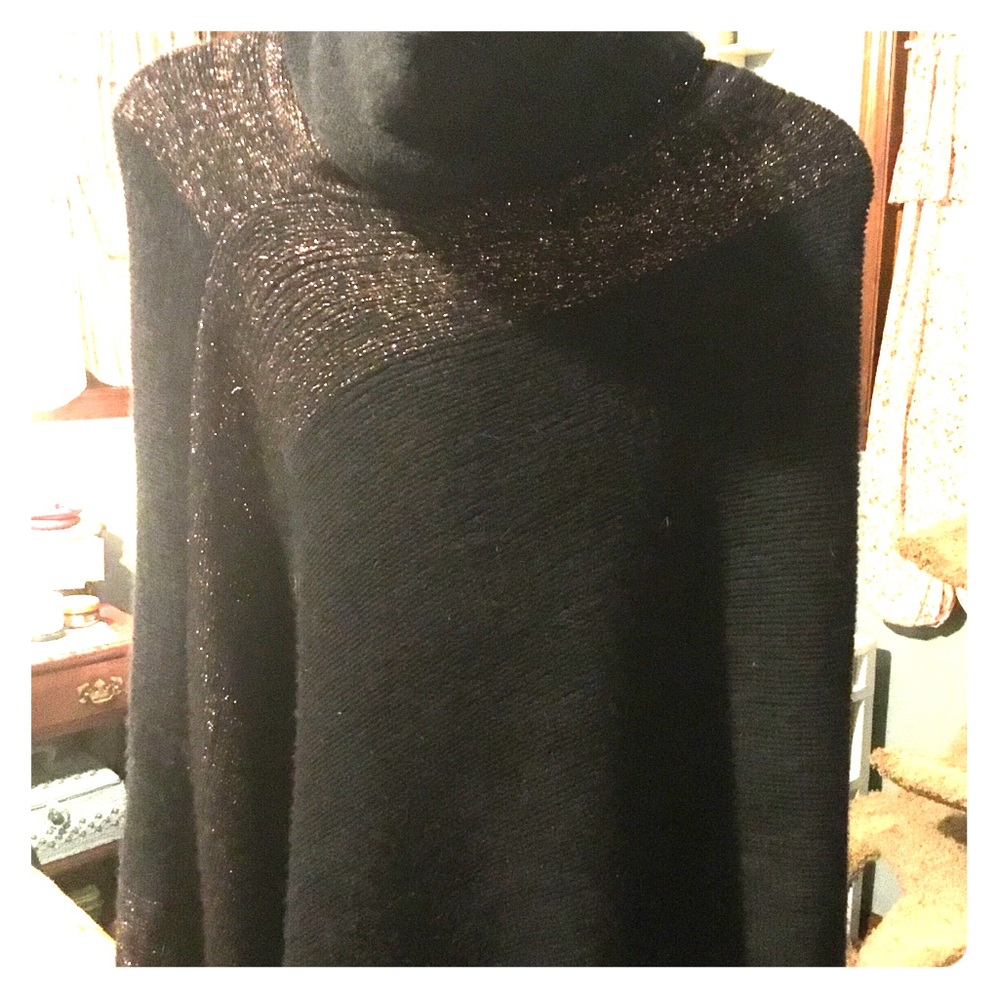 Black Poncho, Copper Sparkle Trim, New in Package